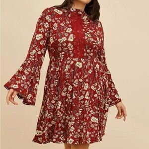 Torrid Burgundy & Cream Super Soft Long Sleeve Dress - size 0